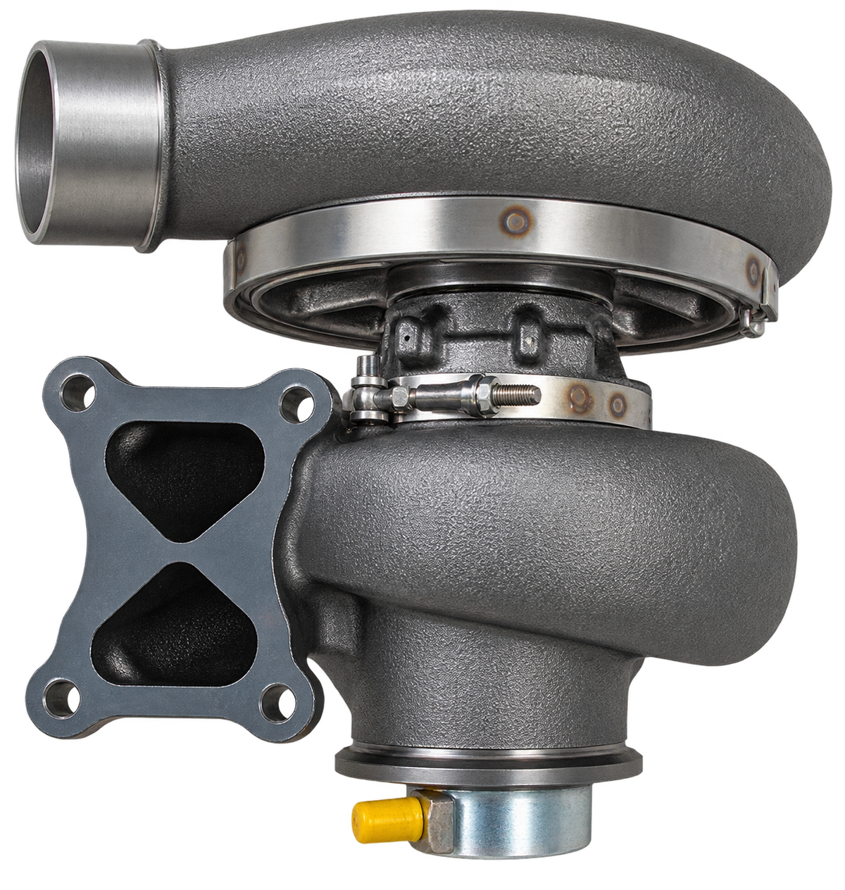 741154-9011S turbocharger — side housing and mounting flange view