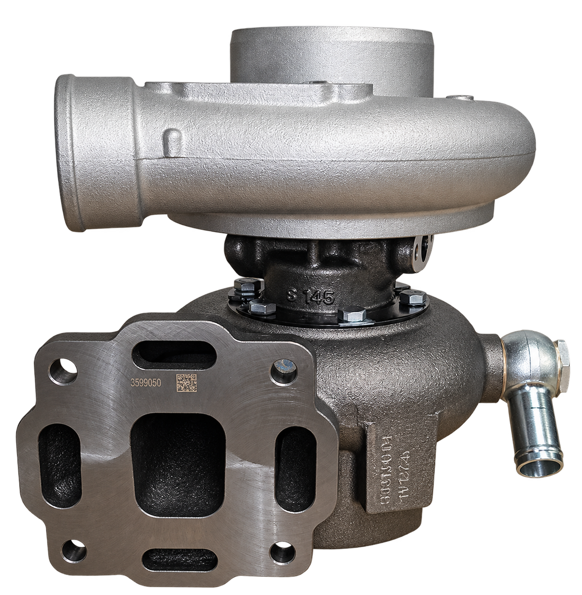Holset 4039701 turbocharger — side and mounting flange view